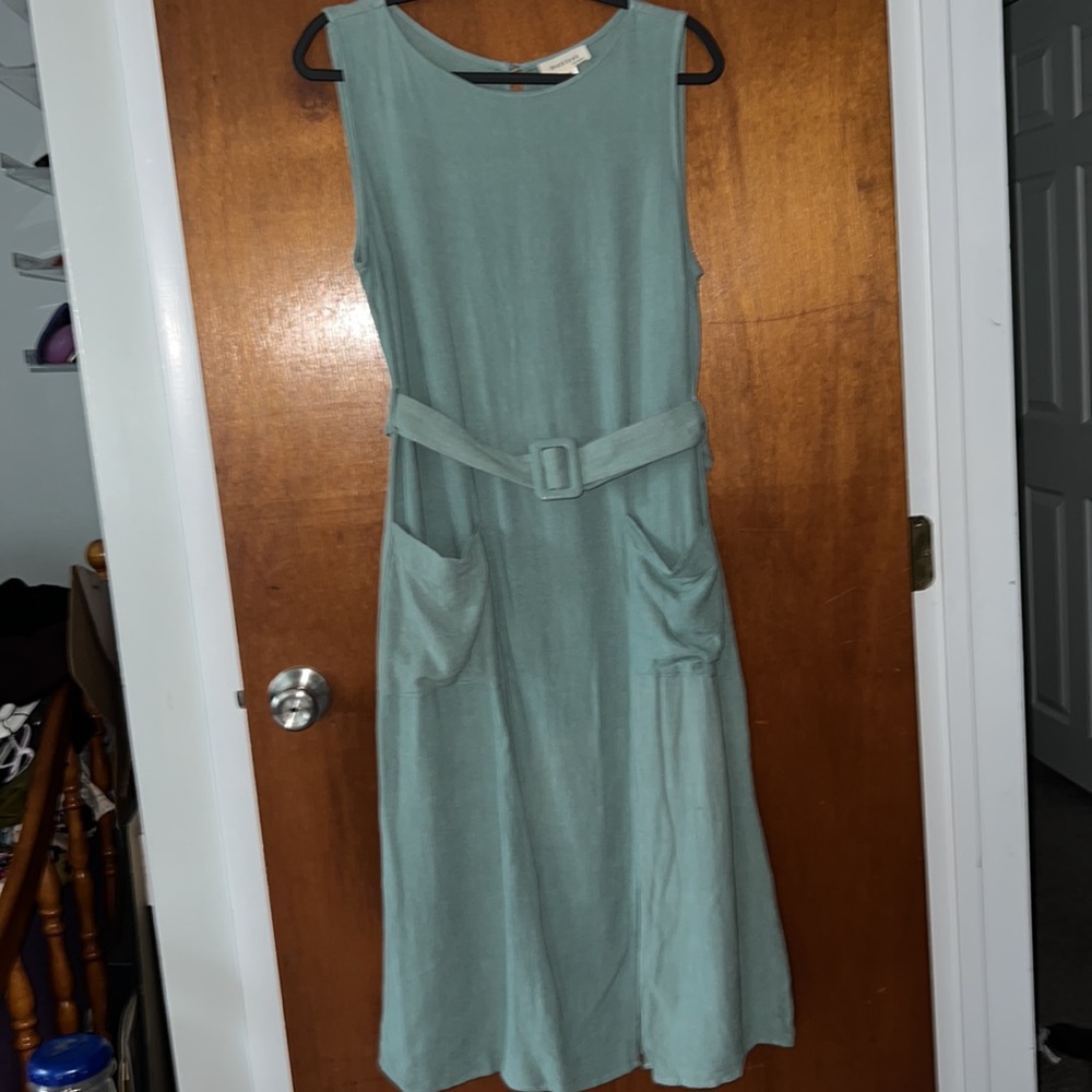 Lightweight Linen Blend Belted Midi Dress